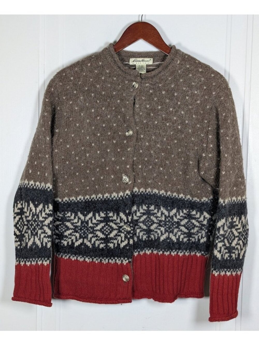 Eddie Bauer Cardigan Womens Large Tall Rollneck Wool Alpaca Blend Fair Isle 90s